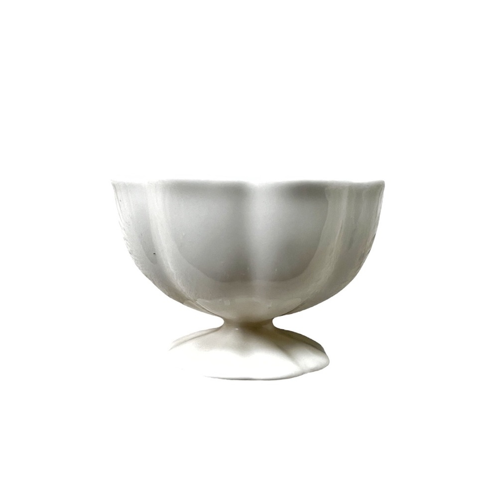Beautiful Anthropologie Fluted White Pedestal Compote Dish w/Blue Interior